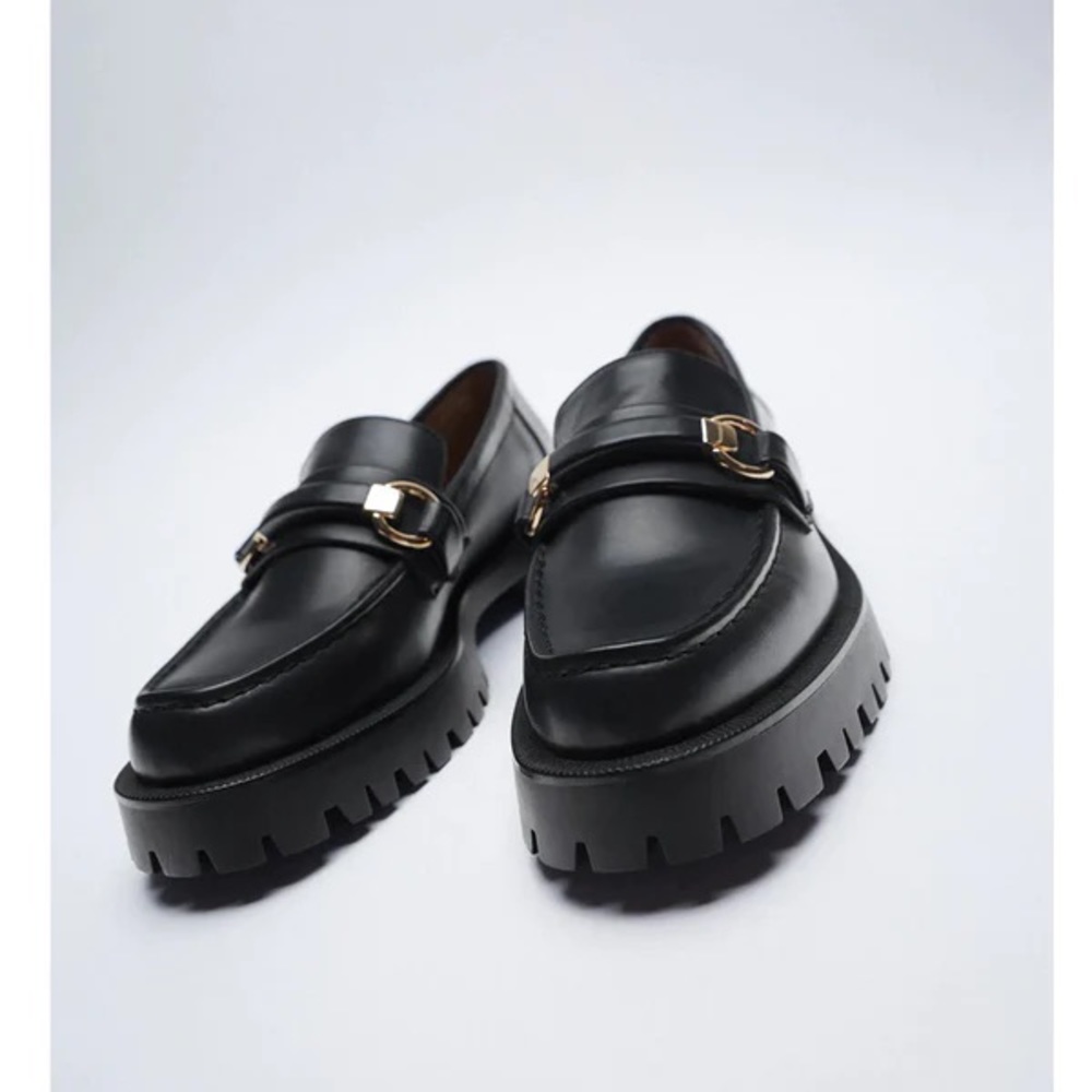Zara chunky lug track sole loafers black 38